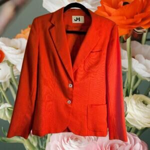 JH Collectables 10 orange button down long sleeve lined linen woman's blazer.